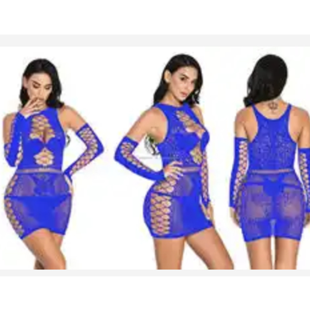 New Plus Size Women's Sexy Jumpsuits Sexy Bodycon Dress BLUE 1XL - Picture 1 of 5